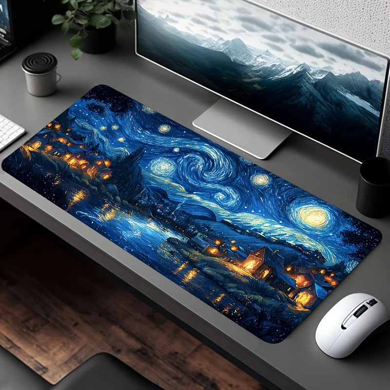 Starry Night Mouse Pad Large Non-Slip Artistic Desk Mat