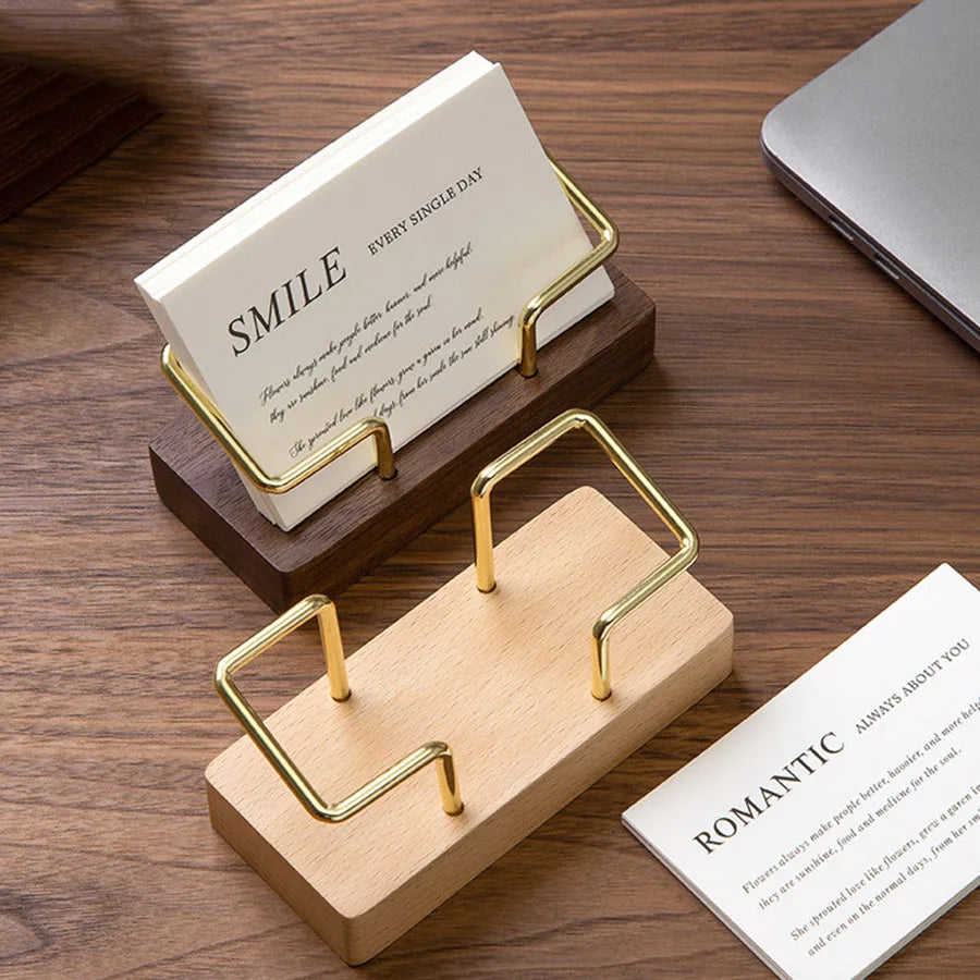 Wooden Business Card Holder Display Stand Wood Office Desk Home Storage