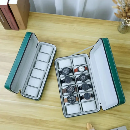 Slots Watch Organizer Box Multifunctional Wristwatch Display Storage Case with Zipper Closure