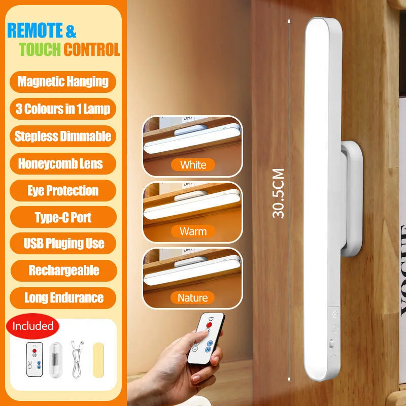 LED Magnetic Under Cabinet Light – USB Rechargeable Dimmable Strip