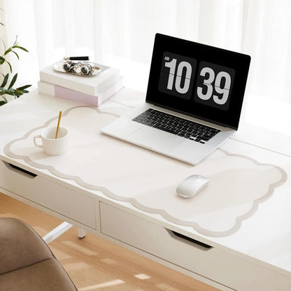 Scalloped Desk Mat PU Leather Large Desk Pad 80 x 40cm