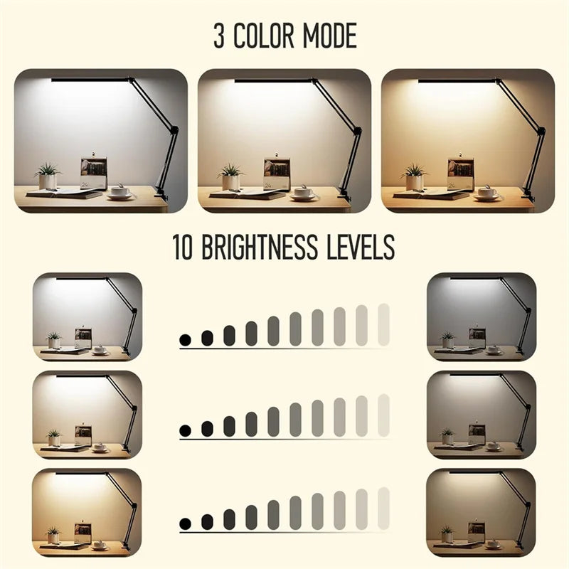 LED Clamp Desk Lamp – 5 Light Modes Auto Shut-Off Eye Protection