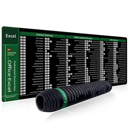 Large Excel Shortcuts Desk Mat Extended Full-Desk Coverage Printed Shortcut Reference