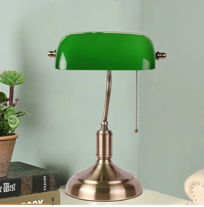 Retro Bank Table Lamp European Style Glass Office Antique Copper Colour Living Room Bedroom