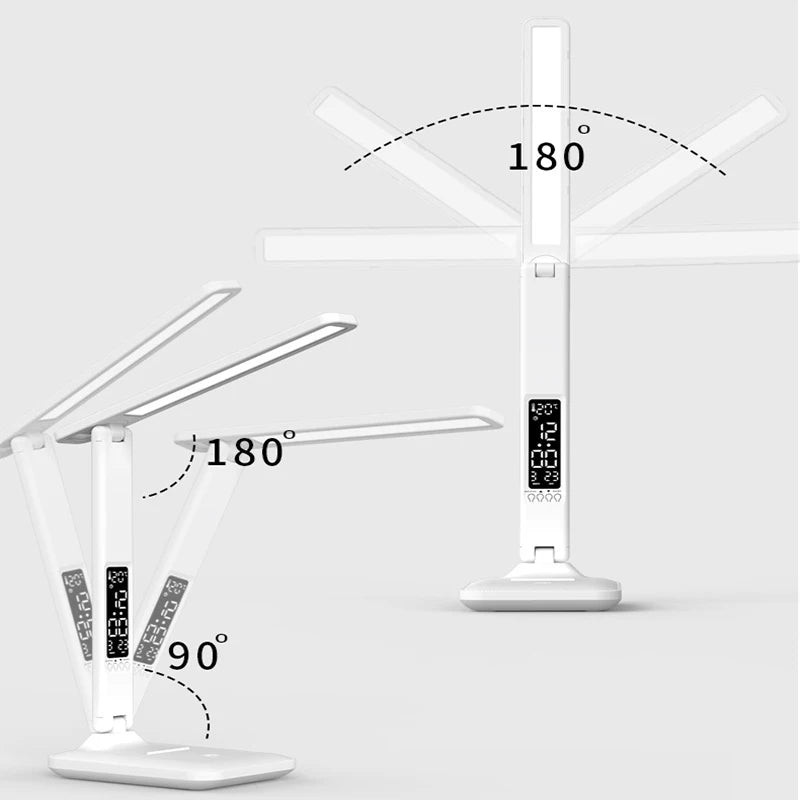 LED Desk Lamp with Clock & Calendar – Foldable Touch Dimmer