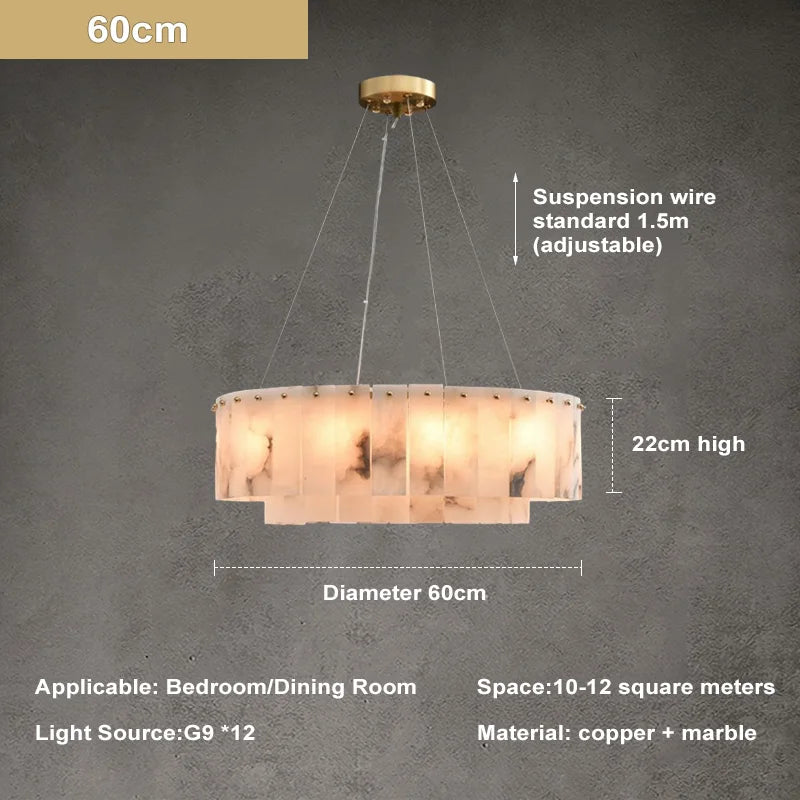 Natural Marble & Brass Ring Chandelier Pendant Light Round Linear & 2-Tier