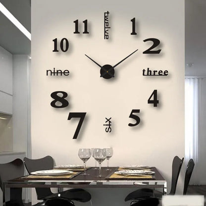 3D Number Poster Wall Clock Oversized Numbers Soundless Movement DIY Layout