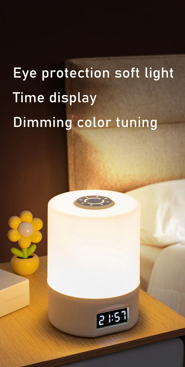 LED Desk Lamp with Clock – USB Rechargeable Touch Dimmer Bedside