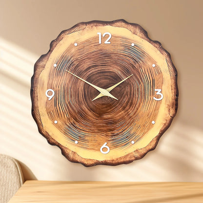 Wooden Ring Veneer Wall Clock Natural Wood Grain Solid Pointers Silent Movement