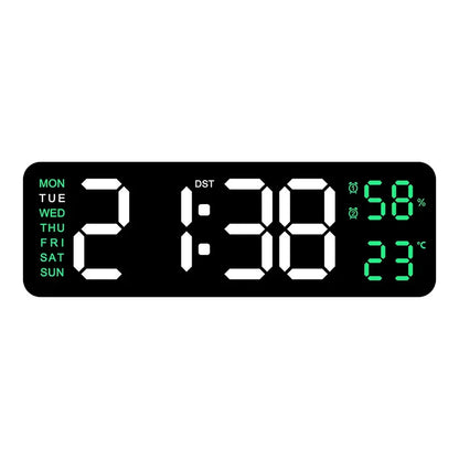 9" LED Digital Wall and Alarm Clock Temp and Humidity Display Auto Dimmer USB Powered