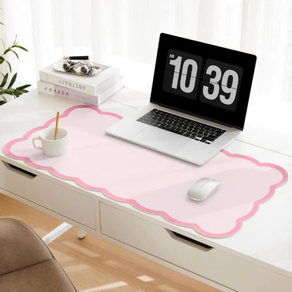 Scalloped Desk Mat PU Leather Large Desk Pad 80 x 40cm