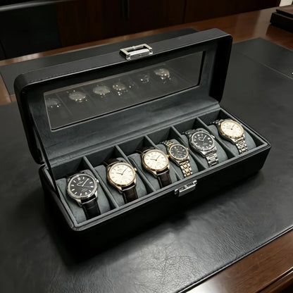 Slot Lockable Leather Watch Box Set Men Display Organizer Bracelet Storage