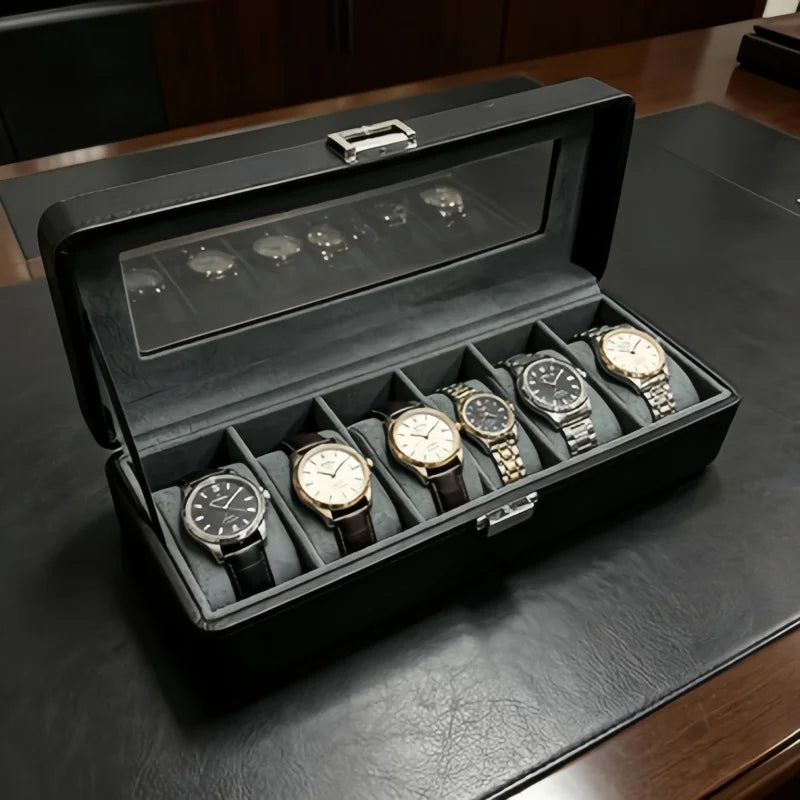 Slot Lockable Leather Watch Box Set Men Display Organizer Bracelet Storage