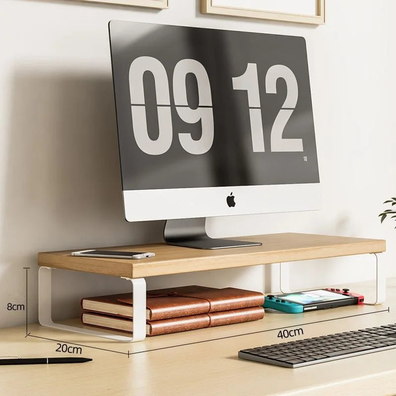 Monitor Stand Riser with Storage Shelf Wooden Wood Wall Decor Desk Accessory Home Office
