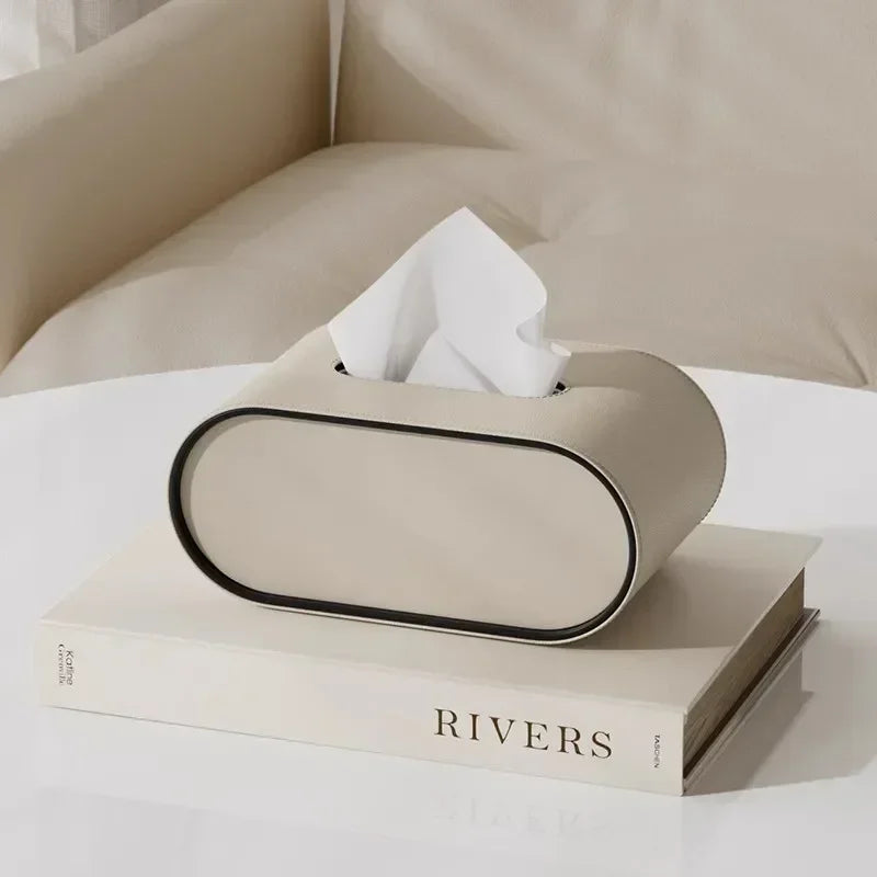 Leather Tissue Box Cover Oval Desktop Napkin Holder