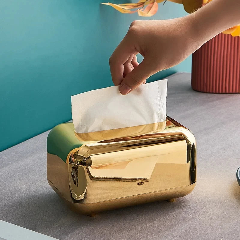 Luxury Golden Tissue Boxes Storage Napkin Holder Paper Case Organizer Ornament Craft Desktop