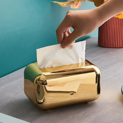 Luxury Golden Tissue Boxes Storage Napkin Holder Paper Case Organizer Ornament Craft Desktop