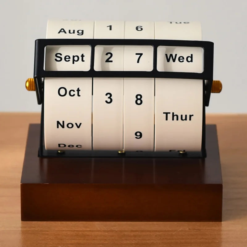 Wheel Perpetual Calendar Rotating Wood Desk Calendar