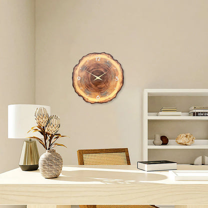 Wooden Ring Veneer Wall Clock Natural Wood Grain Solid Pointers Silent Movement