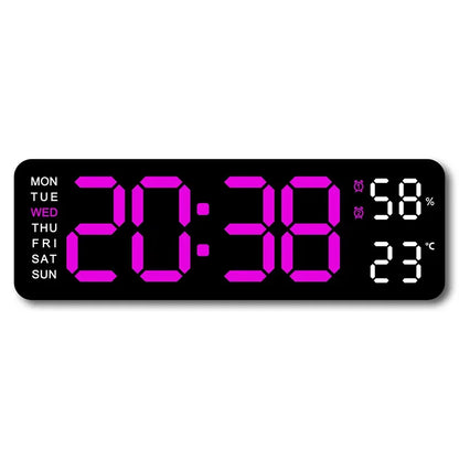 9" LED Digital Wall and Alarm Clock Temp and Humidity Display Auto Dimmer USB Powered