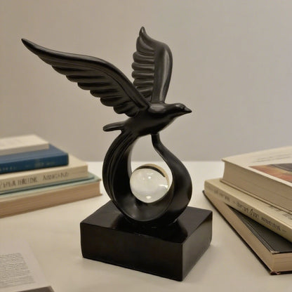 Eagle Crystal Ball Sculpture Modern Resin Statue Gold, White or Black
