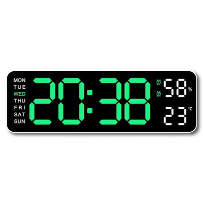 9" LED Digital Wall and Alarm Clock Temp and Humidity Display Auto Dimmer USB Powered