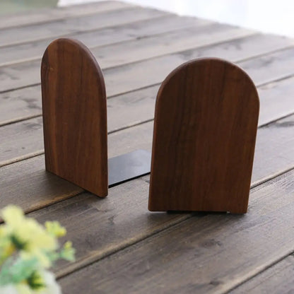 Natural Wooden Bookends Beech Walnut Desktop Bookshelf Organizer Office Home Book Ends Pair Decor