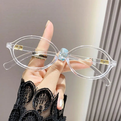 Y2K Retro Oval Frame Glasses Women Female Sweet Cool Eyewear Trend Reading Computer Anti Blue