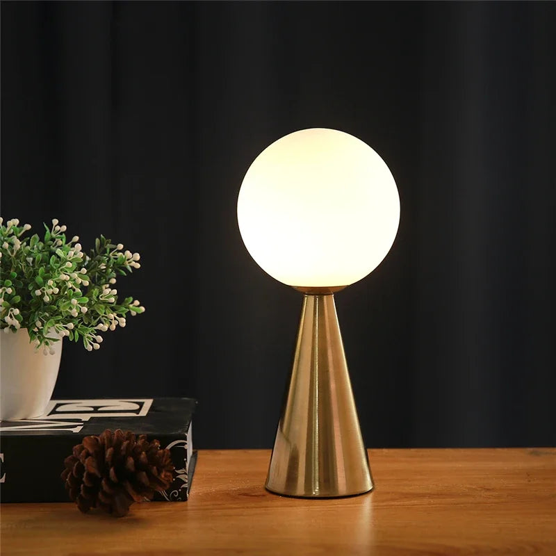 Glass Ball Table Lamps Gold Metal Cone Lights Living Room Beside Lamp Study Desk Book Light Art