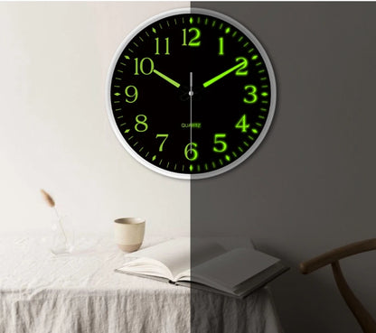 Luminous Hole-Free Wall Clock Glow-In-The-Dark Hands Silent Quartz Movement Home Decor