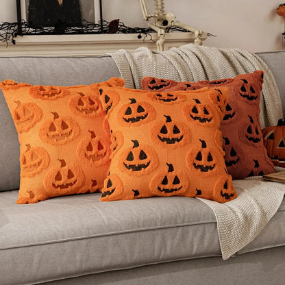 Fall Halloween Throw Pillow Covers Decorative Pumpkin Pattern Pillowcase Soft Plush Faux