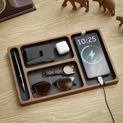 Wooden Desktop Storage Box Solid Wood Partition Organizer Phone Headphone Debris Tray Office Desk
