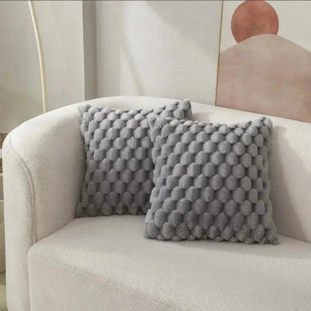 Pineapple Grid Turtle Pattern 3D Soft Plush Throw Pillowcase Cream White For Living Room Sofa