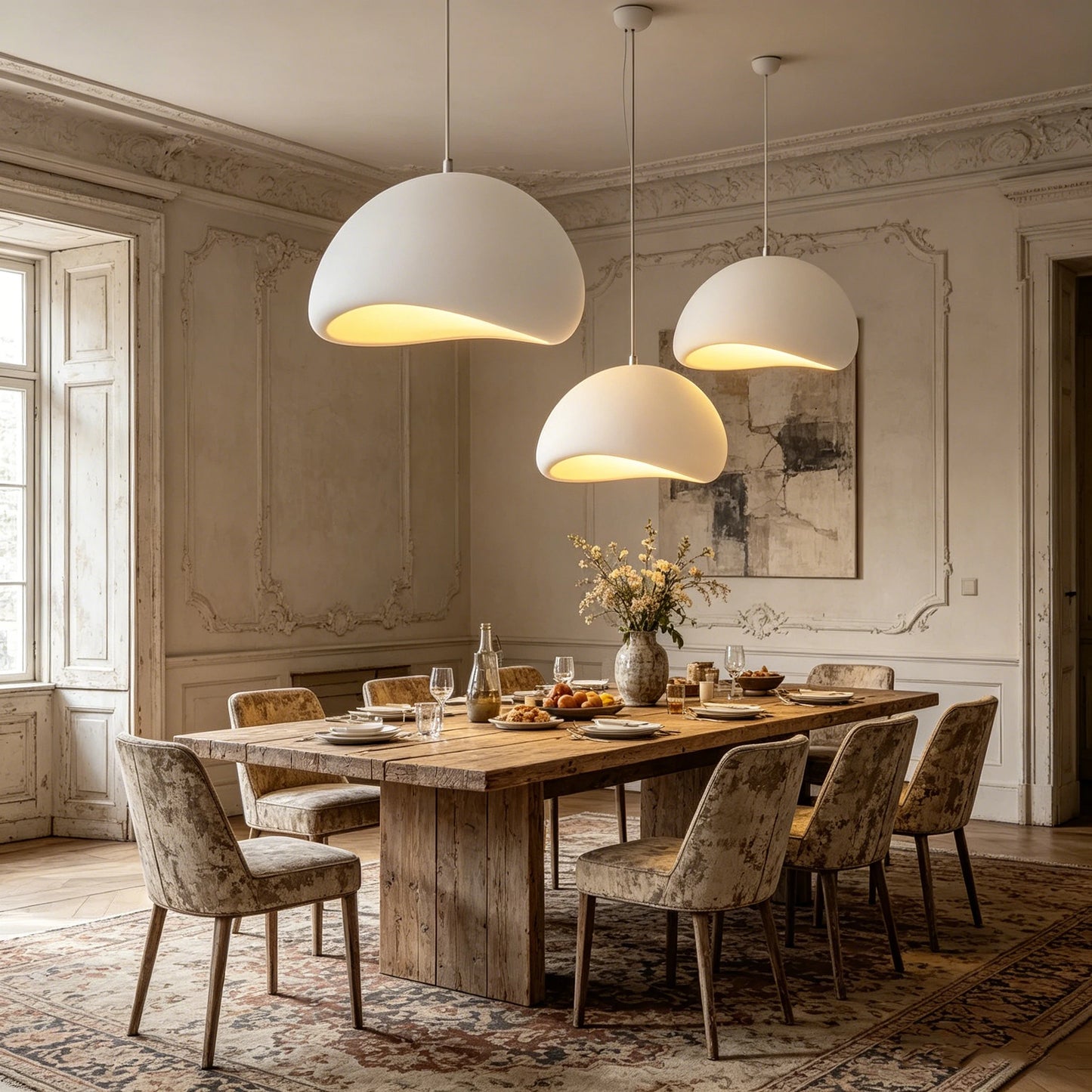 Nordic Wabi Sabi LED Pendant Light Ceiling Chandelier Bedroom Living Room Grey White D30-D60 Modern