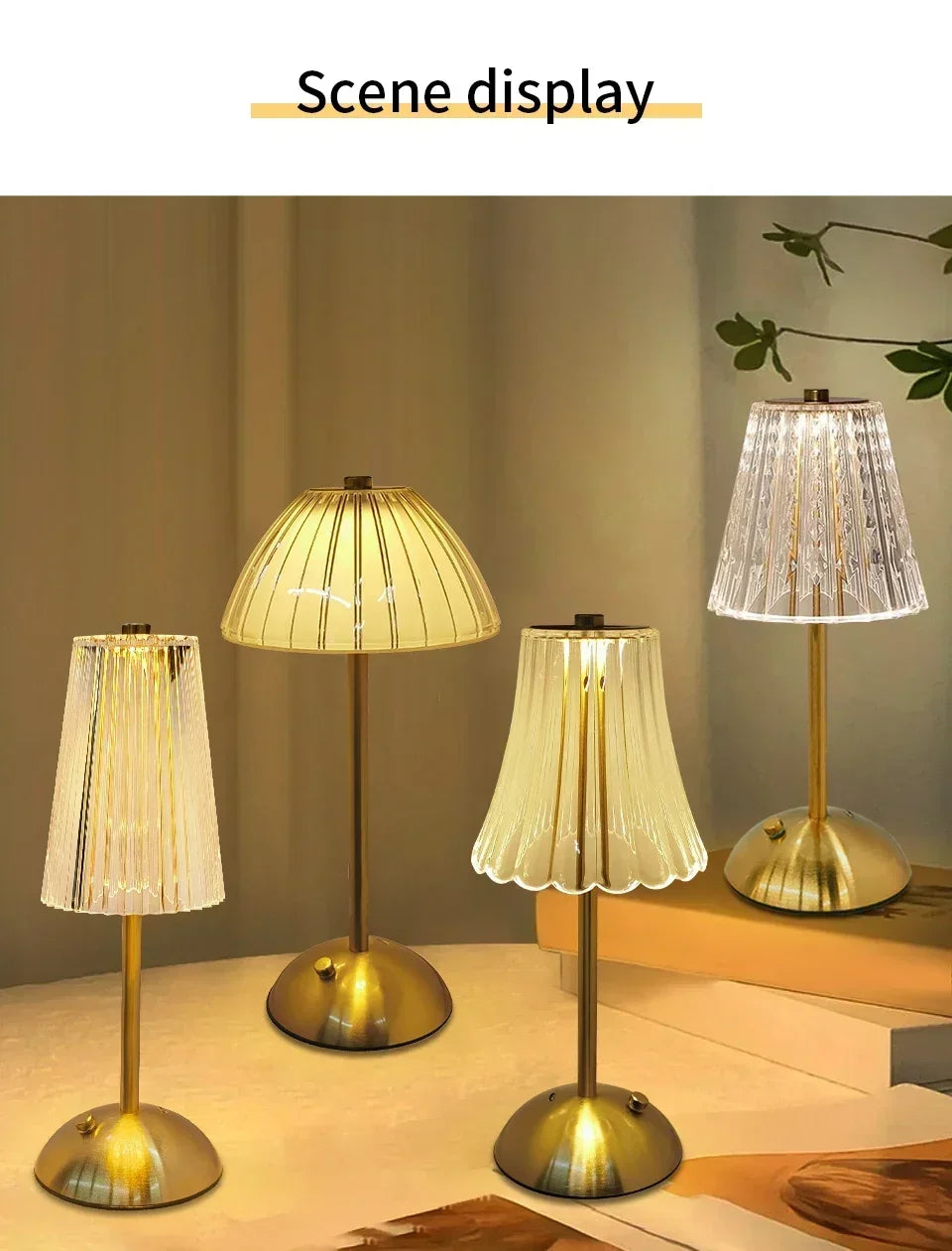 Crystal LED Table Lamp Touch Sensor Rechargeable Night Light Bedroom Bedside Bar Hotel Decor