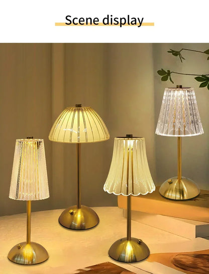 Crystal LED Table Lamp Touch Sensor Rechargeable Night Light Bedroom Bedside Bar Hotel Decor