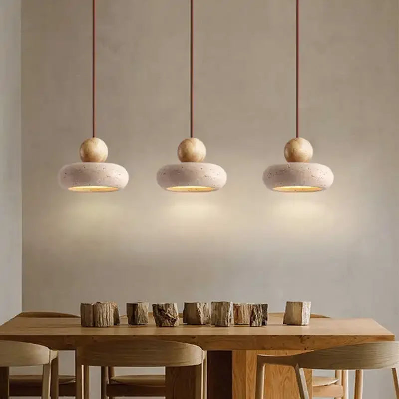 Vintage Pendant Light Natural Yellow Agate Stone Bedroom Bedside Log Walnut Wood Nordic Warm Glow