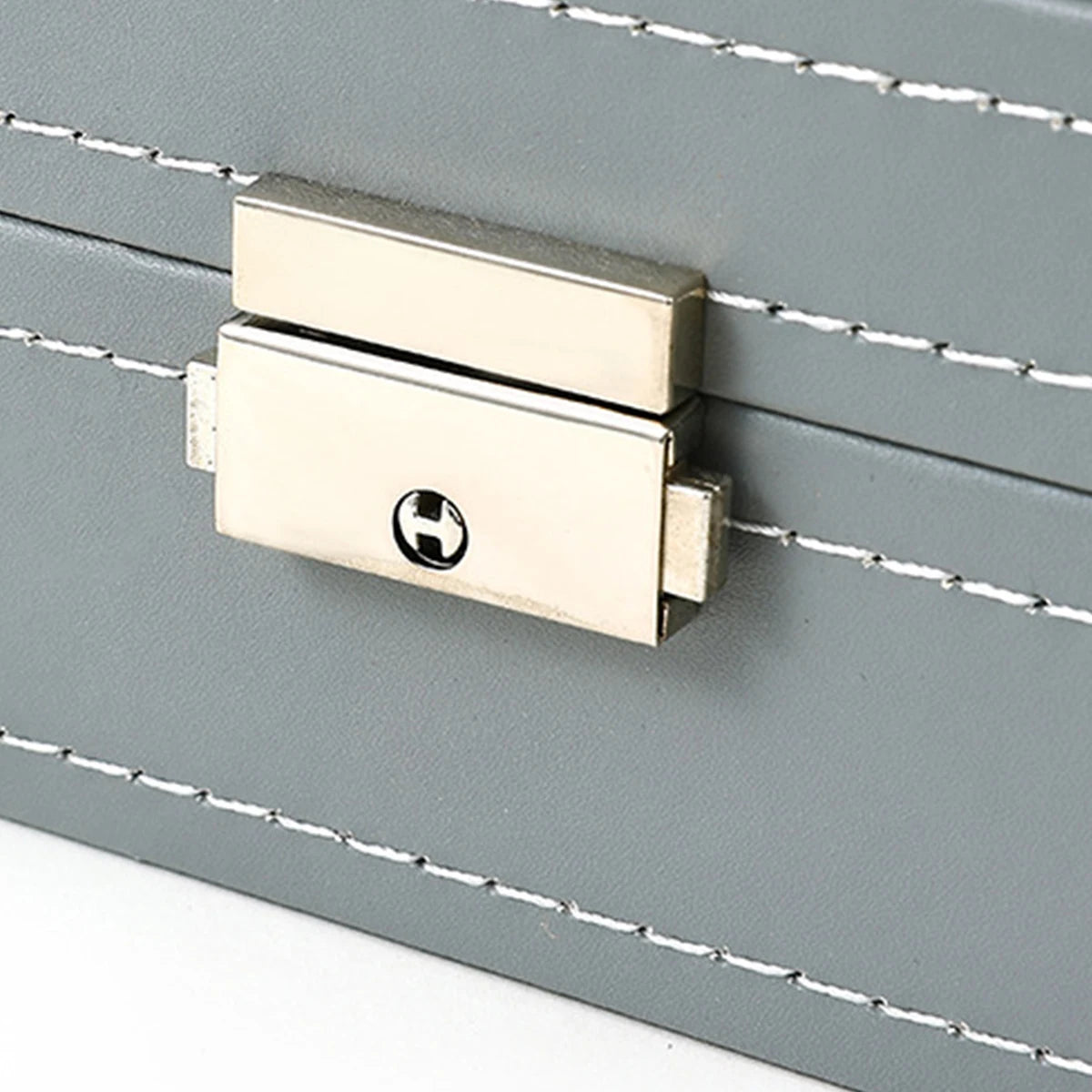 6-Slot Watch Box with Lock Built-in Mirror Gray Faux Leather Organizer Soft Protective Lining