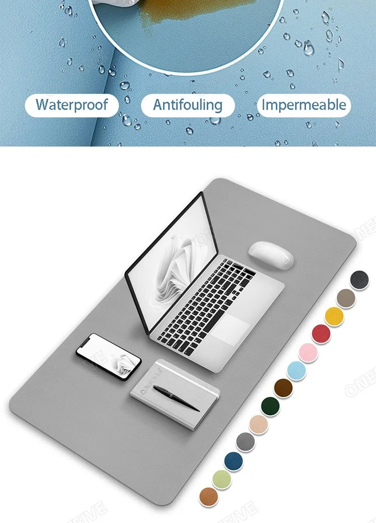 Two-Tone PU Leather Desk Mat – Large Waterproof Mouse Pad