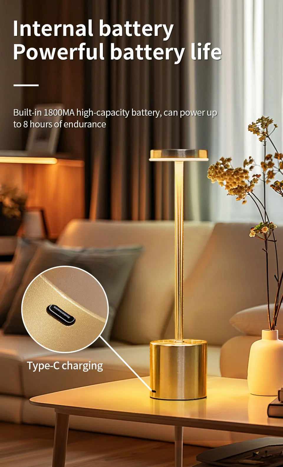 USB Rechargeable Desk Lamp – Touch Stepless Dimmer 3 Colour Modes