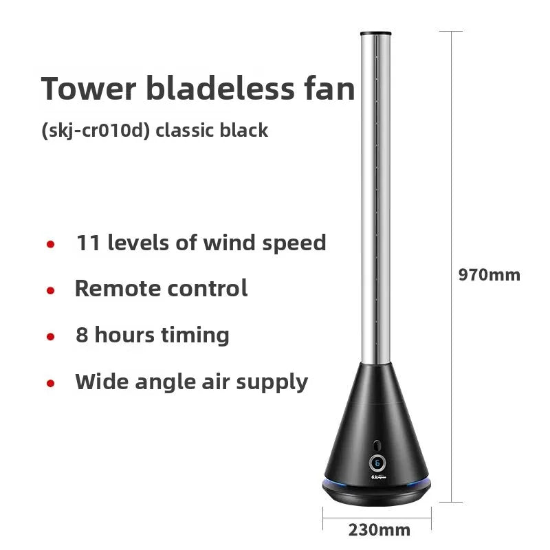 Bladeless Tower Fan 97cm Quiet Pedestal Fan with Remote & Timer Black or White