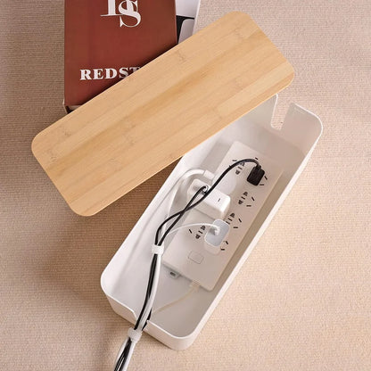 Wooden Cable Storage Box Hides Clutter Wooden-Style Finish Safe and Ventilated