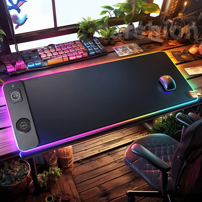 RGB Large Wireless Charging Desk Mat Non-Slip Waterproof Touch Control Office Gaming