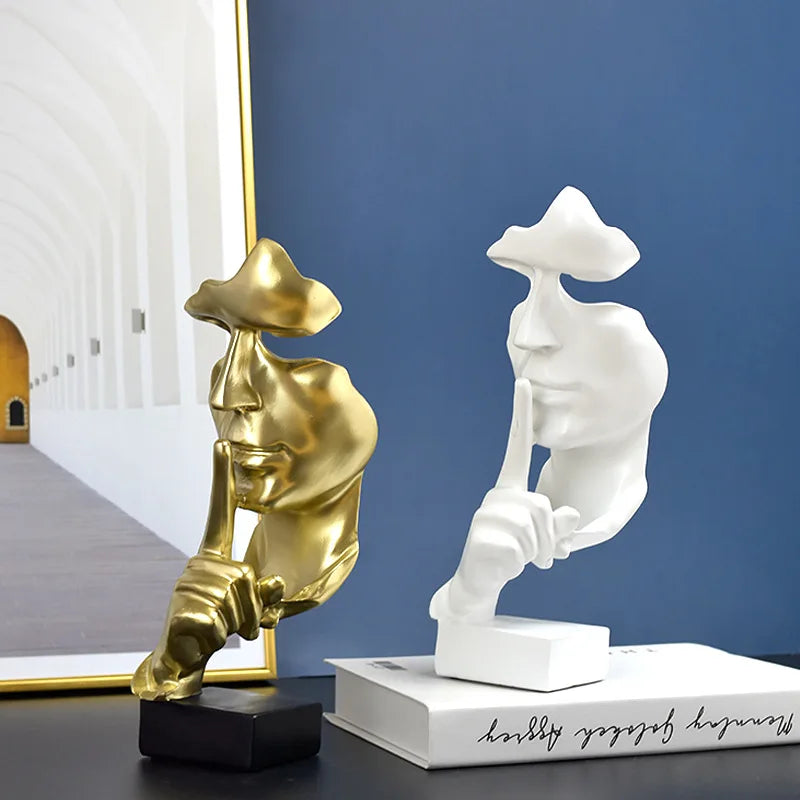 Thinker Statue Sculpture Silence Is Gold Resin Figurine Retro Home Office Desk Decor Ornament Gift