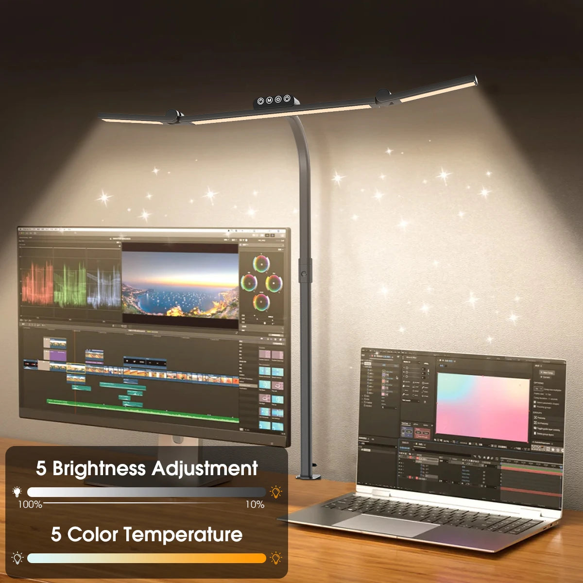 24W Wide Bar LED Desk Lamp – 5 Colour Temperatures Eye Protection