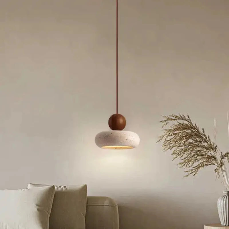 Vintage Pendant Light Natural Yellow Agate Stone Bedroom Bedside Log Walnut Wood Nordic Warm Glow