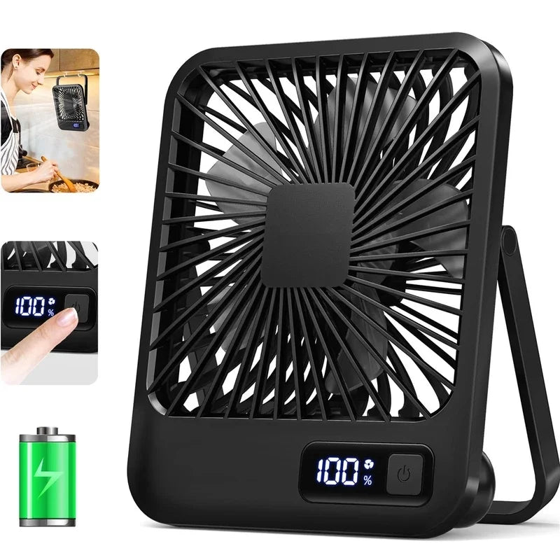 USB Rechargeable Foldable Desk Fan 180° Tilt Personal Speeds Ultra Quiet With Power Display For
