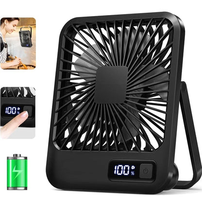 USB Rechargeable Foldable Desk Fan 180° Tilt Personal Speeds Ultra Quiet With Power Display For