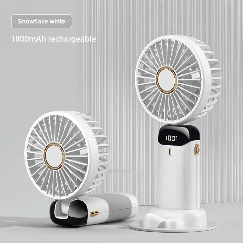 Portable Handheld Mini Fan Foldable Neck Hanging Fans Speed USB Rechargeable with Phone Stand and