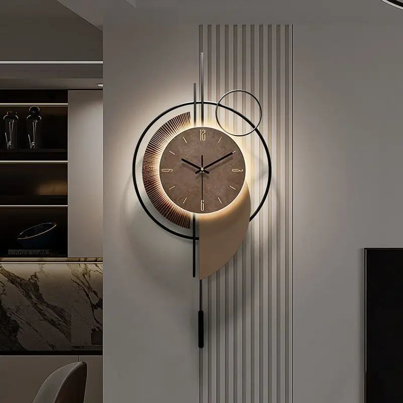 Large Modern Wall Clock with LED Light Living Room Decor